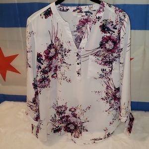 Maurices White & Purple Lightweight Floral Blouse Medium